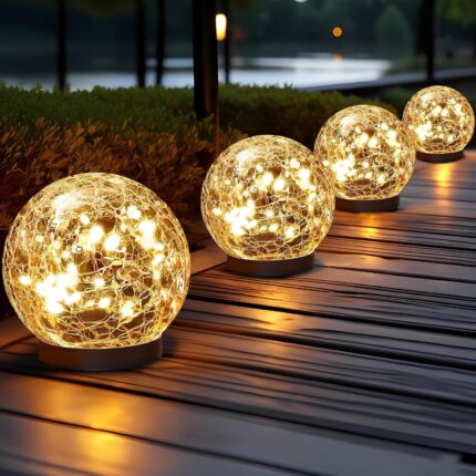 Solar Globe Lights Outdoor Waterproof - Cracked Glass Ball Lights for Garden,